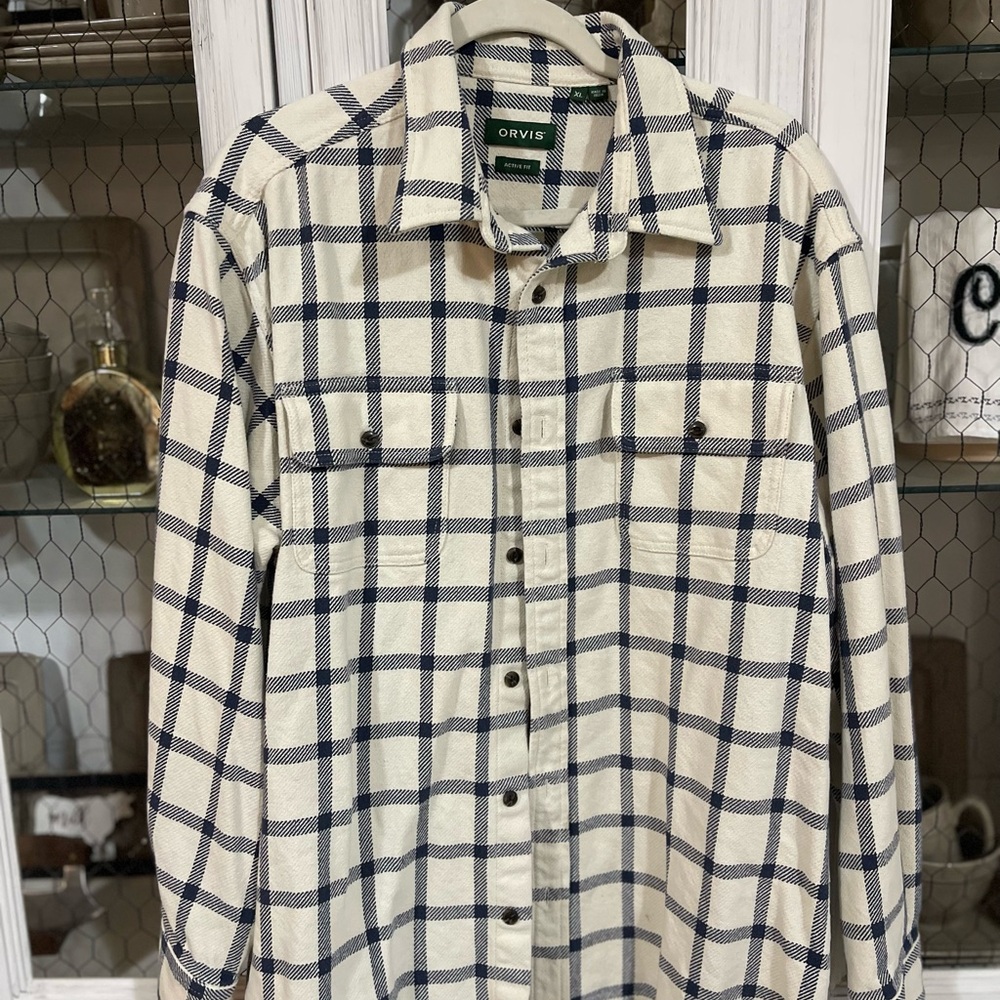 Orvis Cream and Blue Plaid Jacket